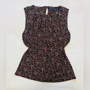 Tommy Hilfiger Black and Red Patterned Blouse with Metal Detail on Collar size S